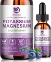 Potassio Magnesio Supplemento Liquido w/Triple Complesso Magnesio Glycinate & Potassium Plus Omega 3, Mossa Mare, Seme Nero, D3K2 & Calcium per Zzz, Gambe & Muscle-2 FL OZ Goccia