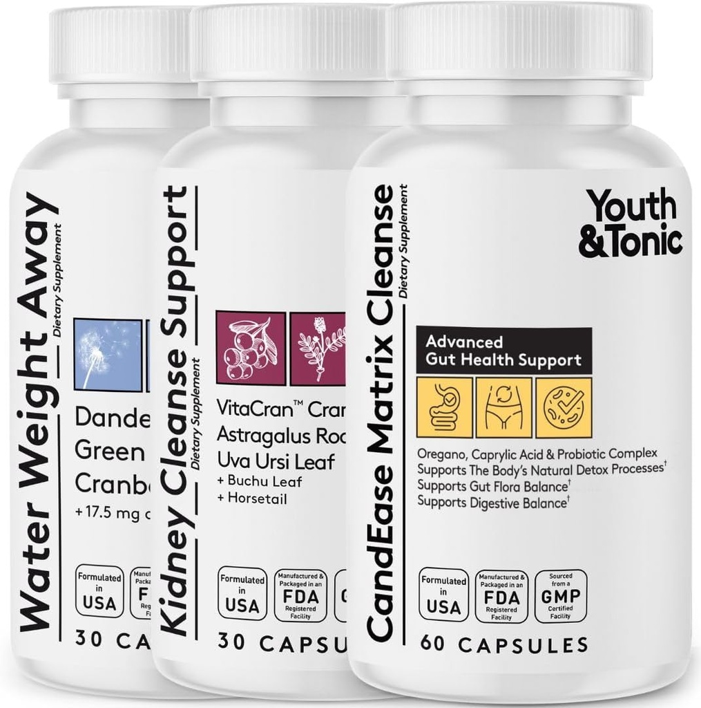 Water Weight Away and Kidney Cleanse and CandEase Matrix Bundle | Programma di disintossicazione del corpo intero