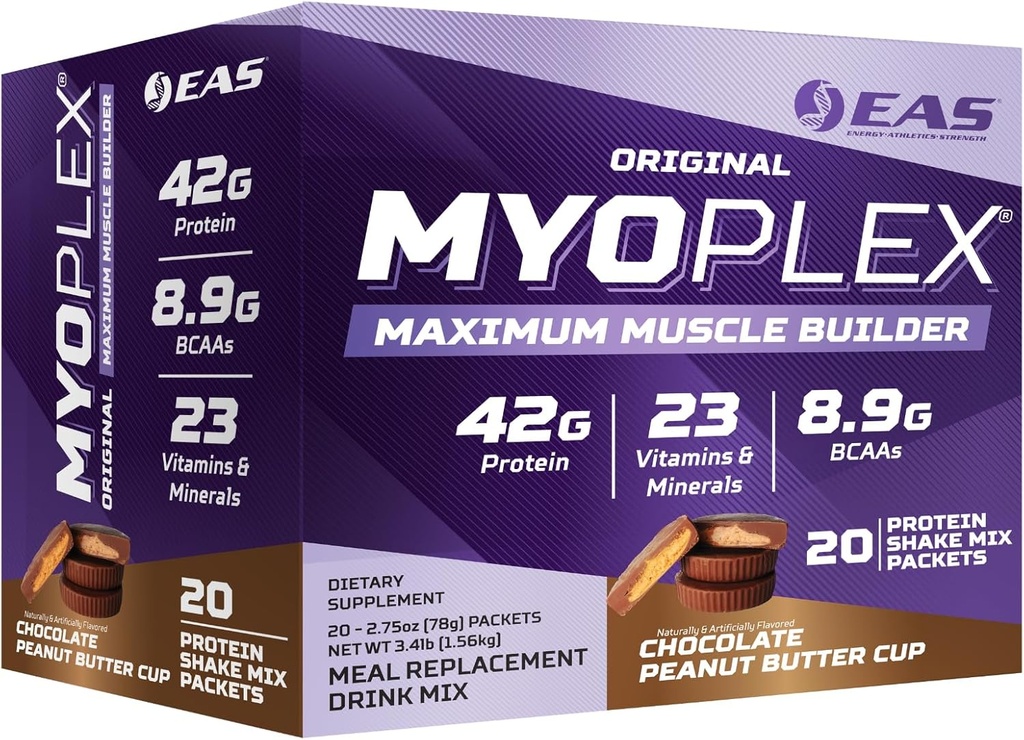 EAS Original Myoplex Maximum Muscle Builder, Meal Sostituzione Protein Mix | Quality Protein Blend | 42g Protein, 20 Individual Packet (Chocolate Peanut Butter Cup)