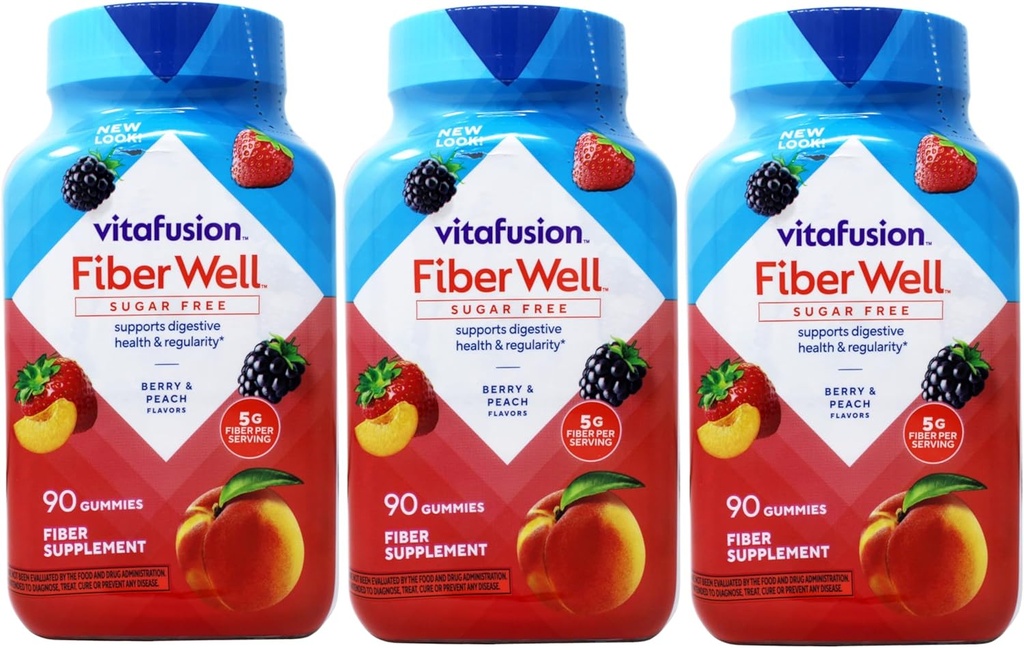 VitaFusion, Fiber Well Gummies, Fibra Supplemento, Sapori assortiti - 90 gommie, Confezione da 3