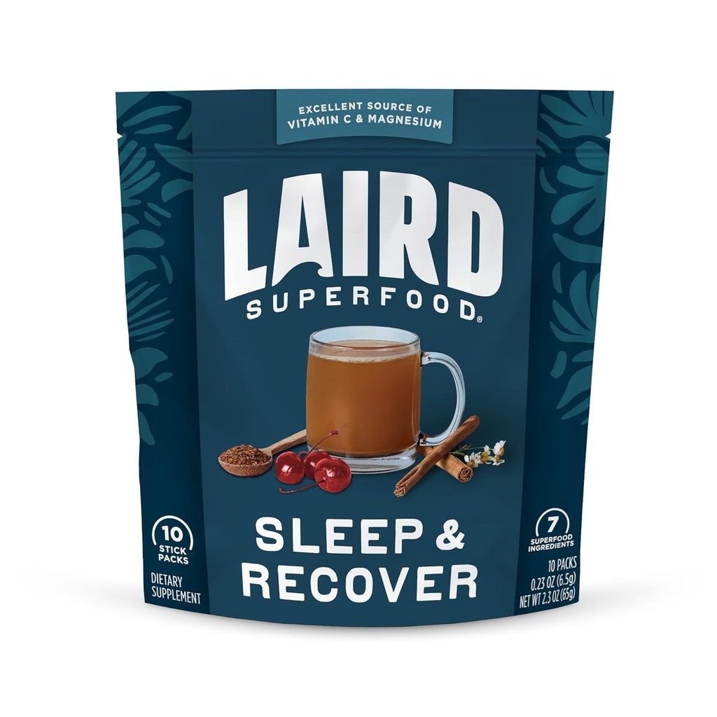 Laird Superfood Sleep & Recover, Bedtime Powdered Drink Mix Calming Supplement zur Unterstützung Entspannung und Schlaf mit Tart Cherry und Kamille, 0.3 Oz Packet, Packung von 10