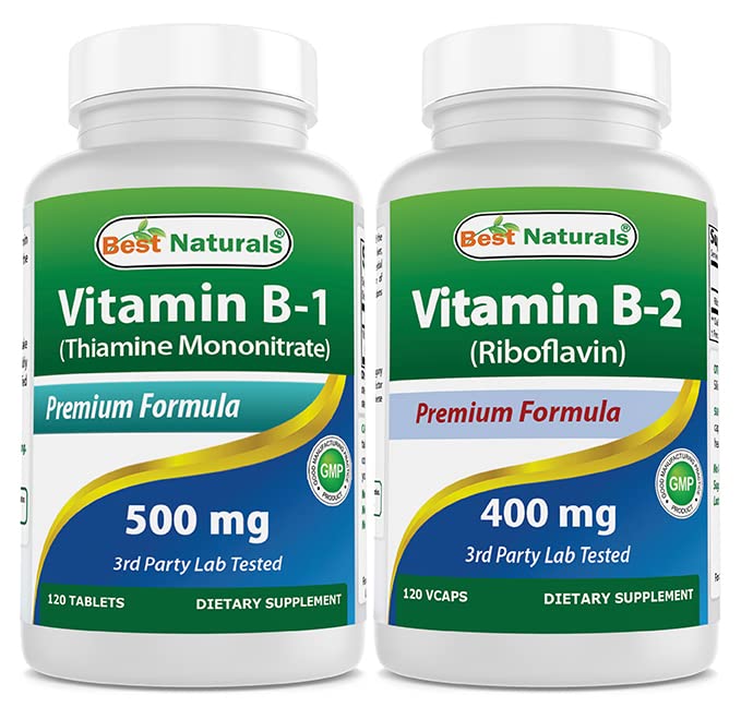 Best Naturals Vitamin B1 als Thiamine Mononitrate 500 mg & Vitamin B2 (Riboflavin) 400mg