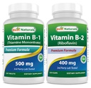 Meilleurs naturels vitamine B1 comme mononitrate de thiamine 500 mg et vitamine B2 (Riboflavine) 400mg