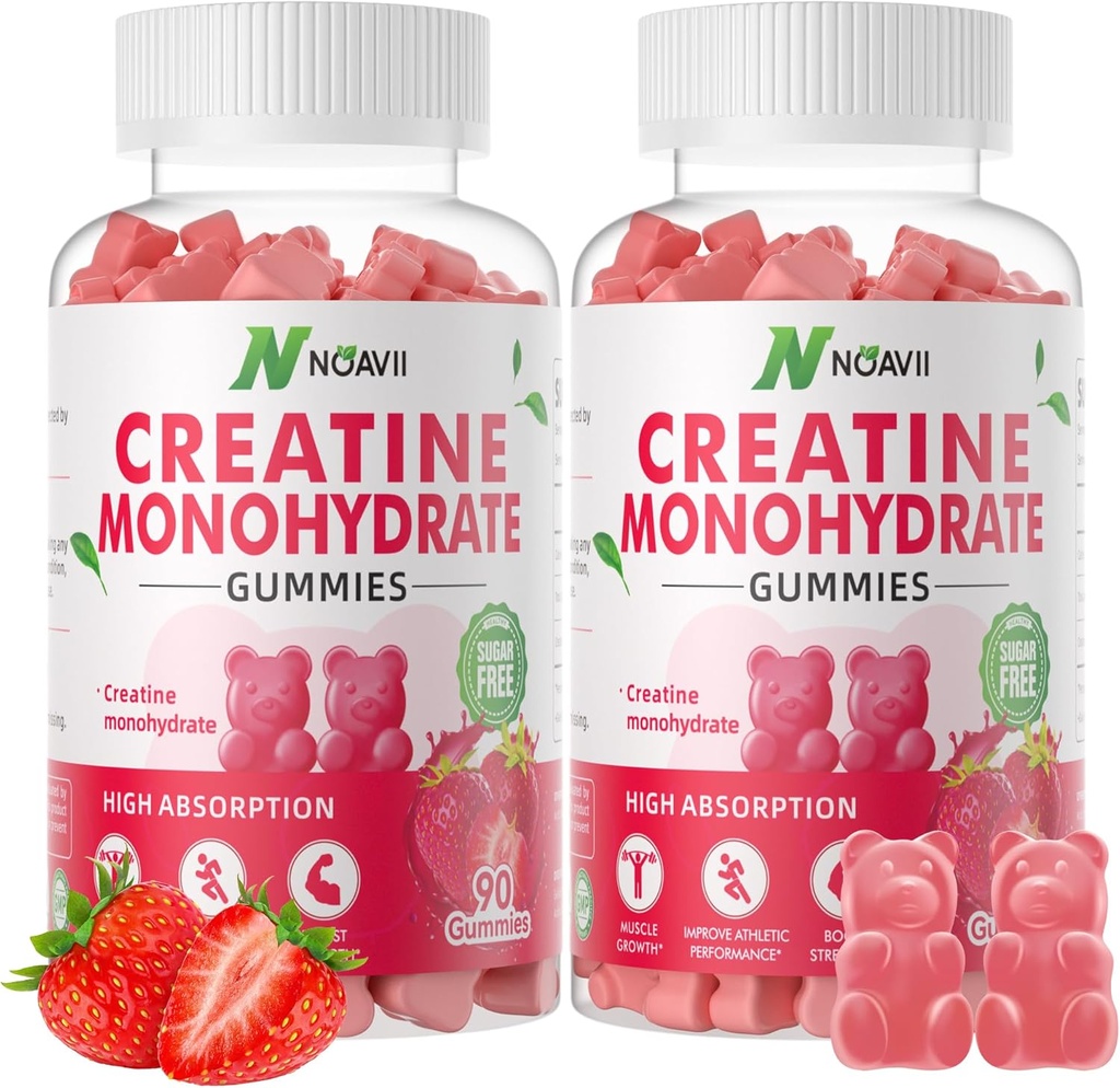 Creatine Monohydrate Gummie 5000mg für Männer & Frauen, Chewables Creatine Monohydrate für Muskelkraft, Muskelaufbau, Energieschub, Pre-Workout Supplement-180 Erdbeergummis