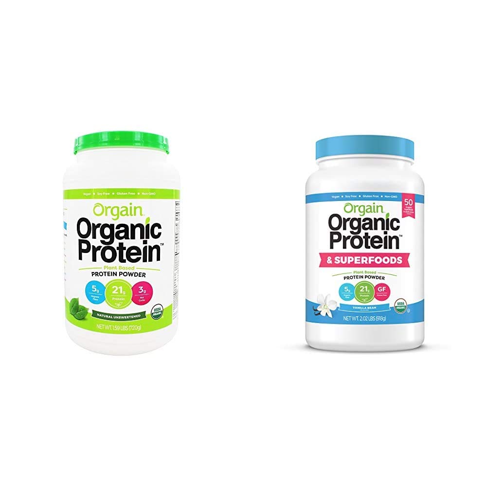 Orgain Organic Plant Based Protein Powder Bundle - Unsweetened, Vanilla Bean und Superfoods (2 Produkte)