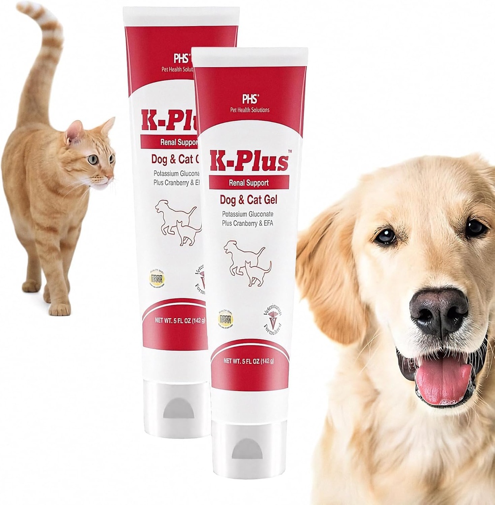 K-Plus Potassium Gluconate Gel Renale Plus Mirtillo e EPA per cani e gatti - Integratore renale approvato Veterinaria - Supporta l'equilibrio di potassio -(2 Pack)