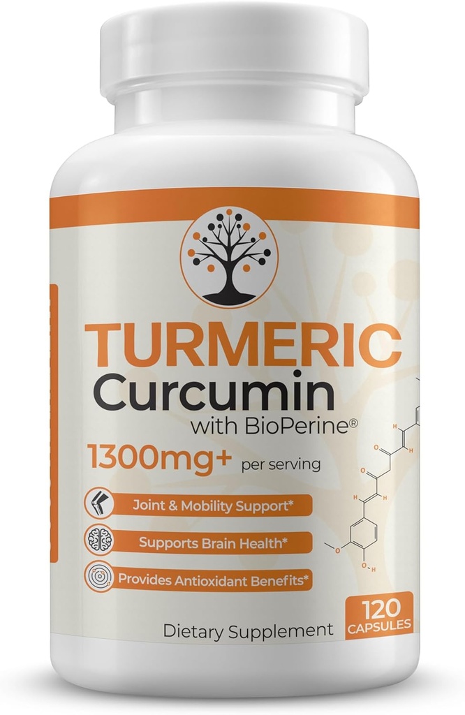 Kurkuma-Ergänzung mit 95 % Standardisierte Curcuminoide und Schwarzer Pfeffer-Extrakt - Antioxidante Vorteile - 120 Vegan Kapseln