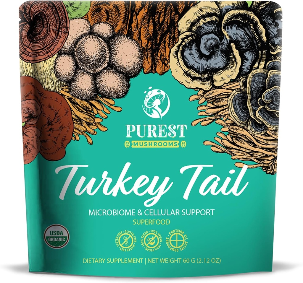 Türkei Tail Powder - Organic Mushroom Supplement mit leistungsstarker Türkei Tail Pilzextrakt für Microbiome & Cellular Support 60g
