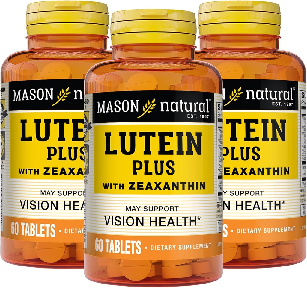 MASON NATURAL Lutein Plus avec Zeaxanthin, complément de soutien de la santé des yeux et de la vision, vitamines A, C, E, zinc et cuivre, 60 comprimés (paquet de 3)