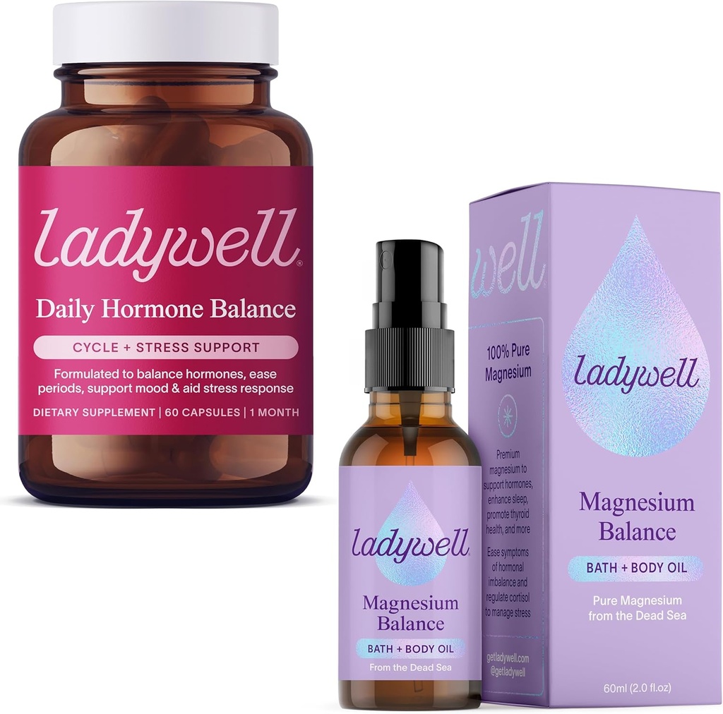 Ladywell Daily Hormone Balance Capsules + Topical Magnesio Olio Spray Bundle