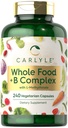 Carlyle Vitamin B Complex Whole Foods Blend | 240 Capsule | con B1, B2, B6, B12, Biotin, Niacin e Methylfolate | Vegetariano, Non-GMO & Gluten