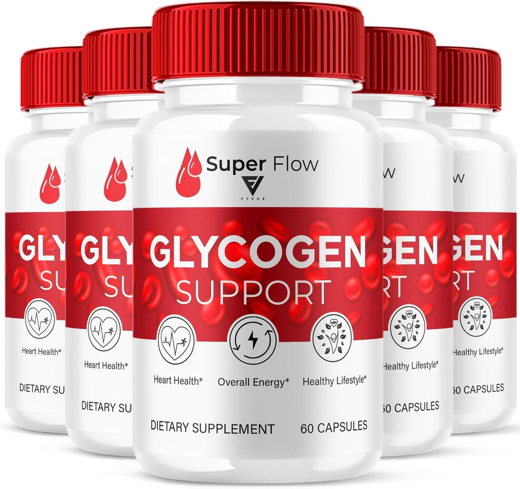(5 Pack) Super Flow SuperFlow Glycogen Support Kapseln, Super Flow Advanced Glycogen Health and Blood Wellness Support Supplement, SuperFlow Maximum Strength Glyco Formel Supplement (300 Kapseln)