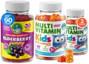 Bambini Multivitaminici Gummies 14 Vitamine essenziali e Gummie di sambuco per bambini e adulti Vitamina A, C, D, E Vegetariano B6 & B12, Zinco, Biotin Gummy Multivitaminici per bambini + Supporto immunitario