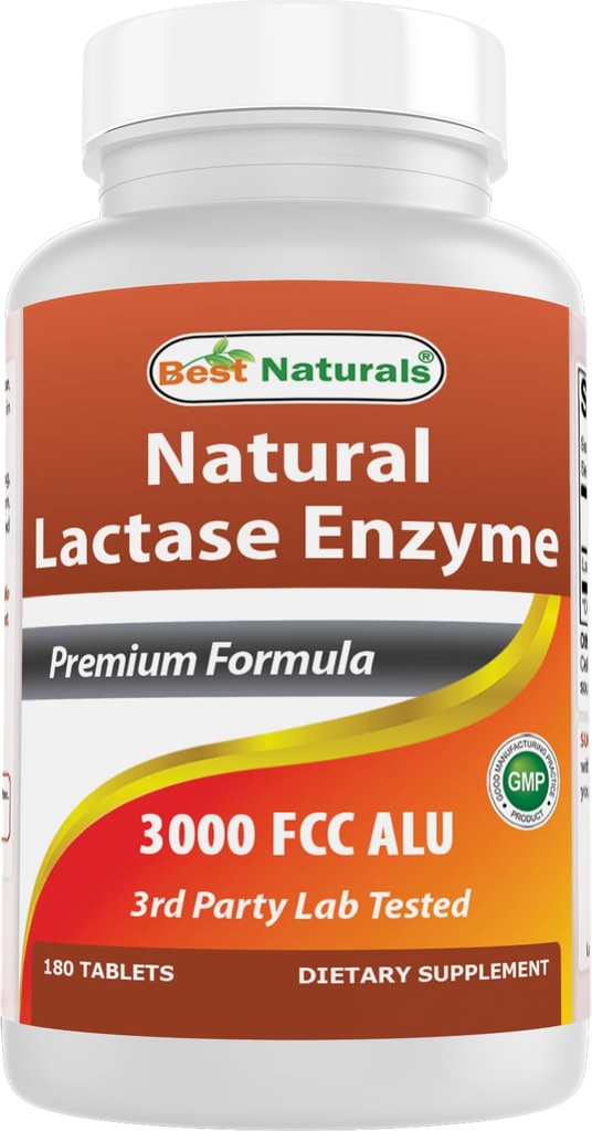 Best Naturals Fast Acting Lactase Enzym Tablet, 3000 Fcc Alu, 180 Count (859375002900)
