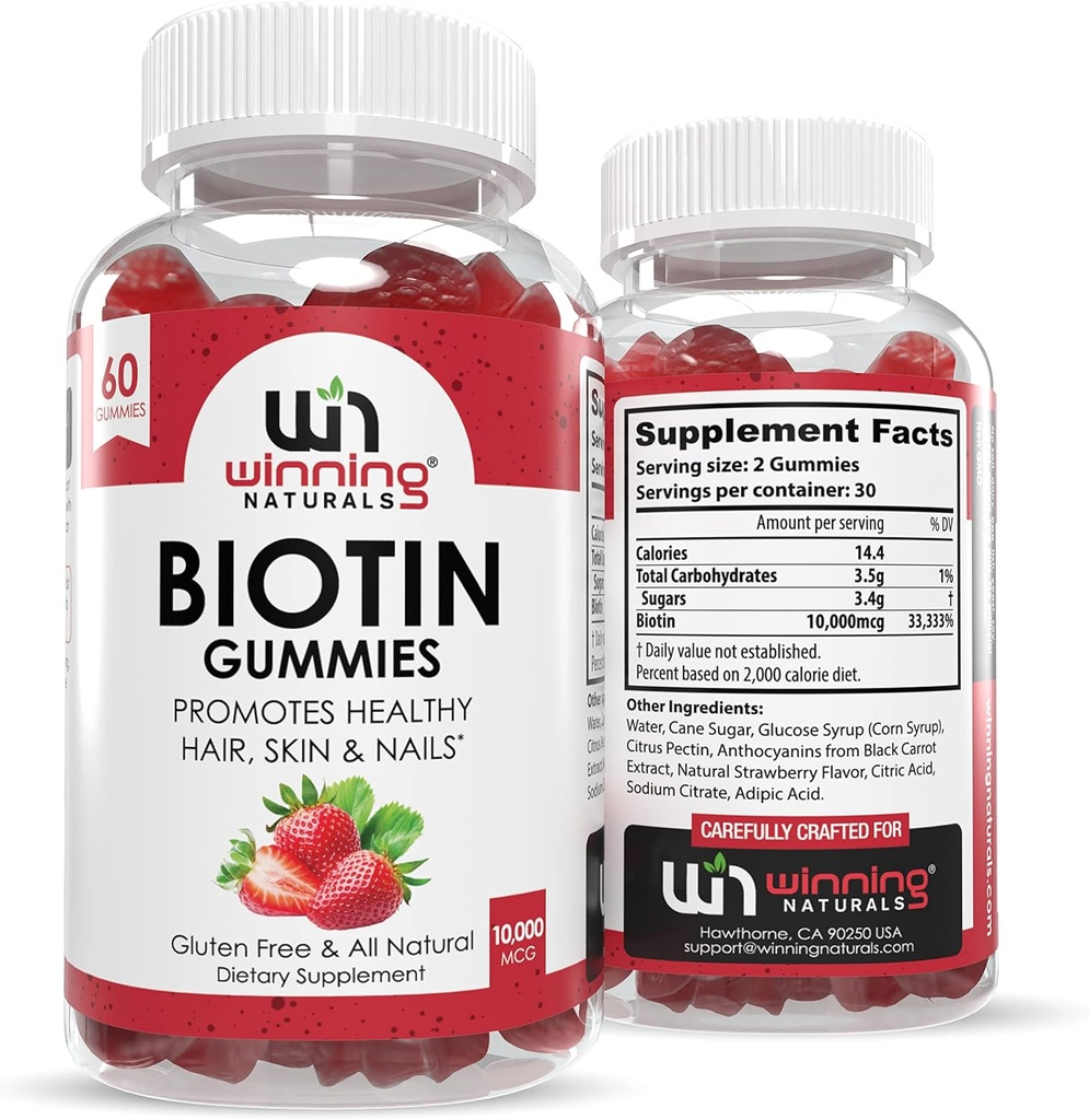Advanced Biotin Gummies - Natural Strawberry Flavor per capelli, pelle e supporto per unghie