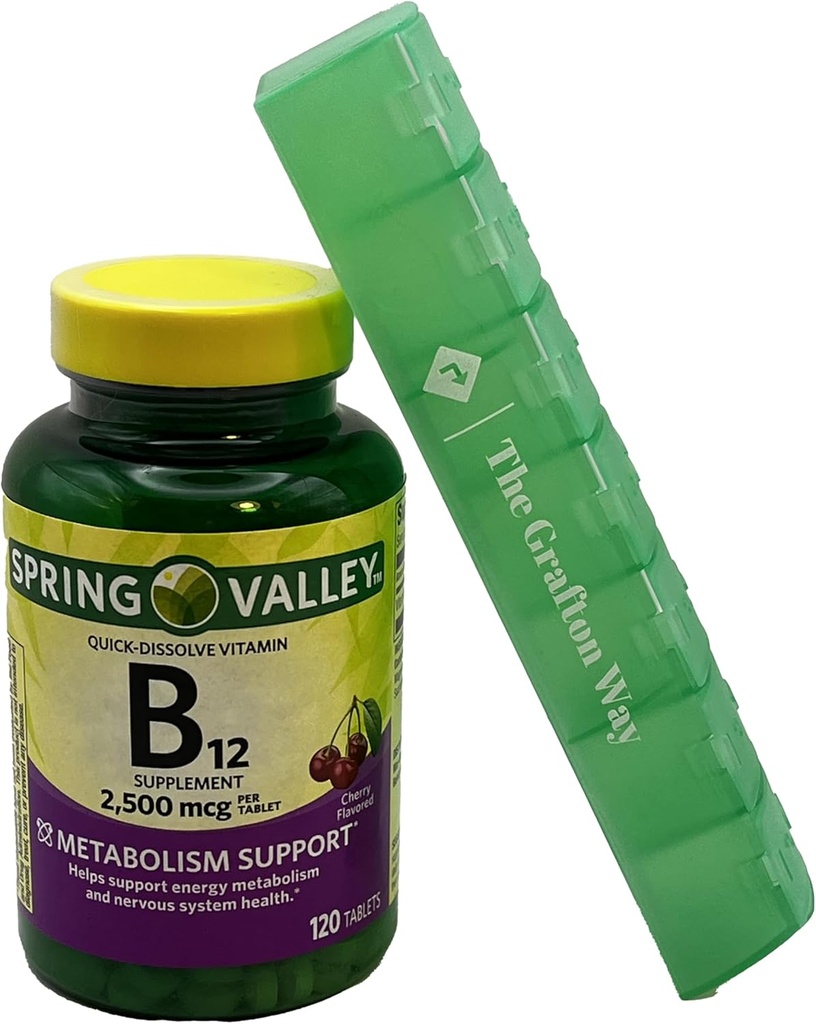 Spring Valley Vitamin B12 Quick-Dissolve Tabletten Nahrungsergänzungsmittel, 2.500 Mcg, Kirschen Geschmack, 120 Count mit Complimentary Grafton Way Pill Organizer