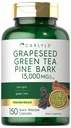 Graines de caryle, Thé vert, Barque de pin, 15 000 mg, 150 capsules, Supplément sans OGM et sans gluten