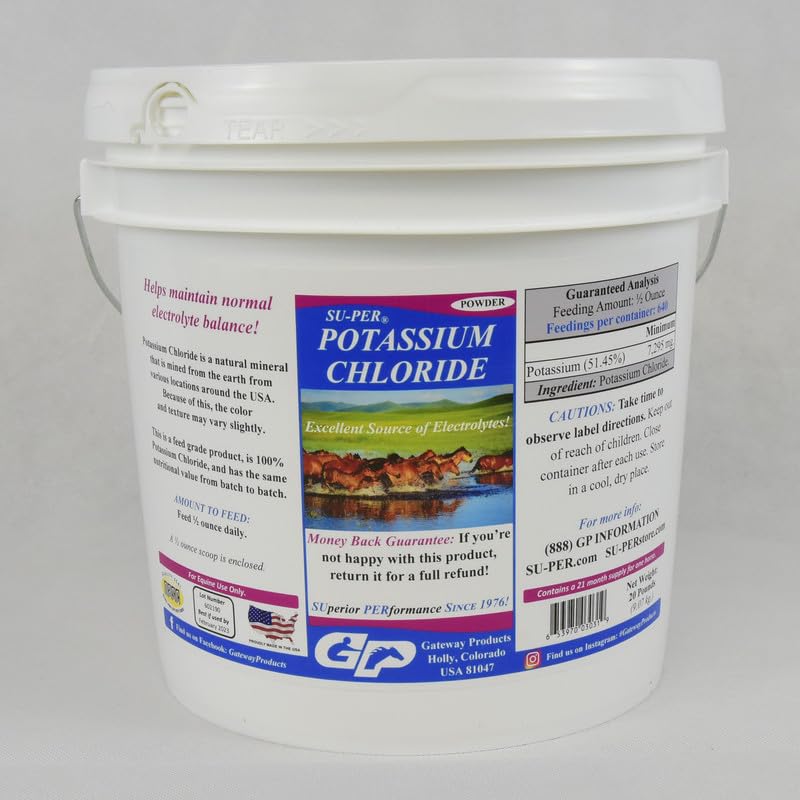 SU-PER Potassium Chloride Horse Electrolyte Supplement - Helps Maintain Normal Electrolyte Balance - 20 Pound, 21 Month Supply