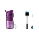 MélangeurBouteille SportMixer Shaker Parfait pour les shakes de protéines et préentraînement, 20-Ounce, Plum & 2-en-1 Bouteille Shaker et brosse de nettoyage de paille, 1 Pack,Gray