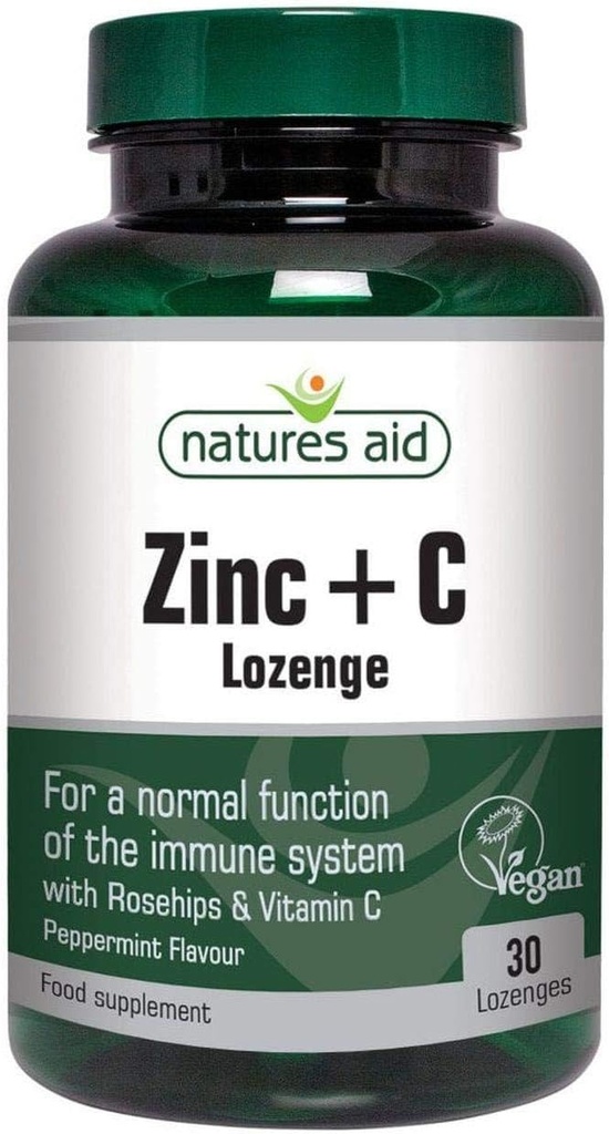 Natures Aid Vegan Zinc Lozenges Peppermint 30 Comprimés