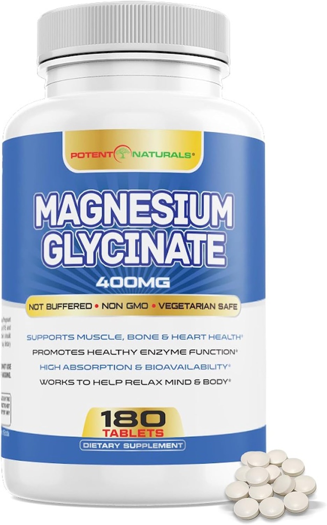 Magnesium Glycinate 400mg 180 Tabletten - Gentle Absorption Formel Nicht-Laxative - Non GMO Gluten Friendly Mineral Supplement für Männer - Dritte getestet, keine Füllstoffe
