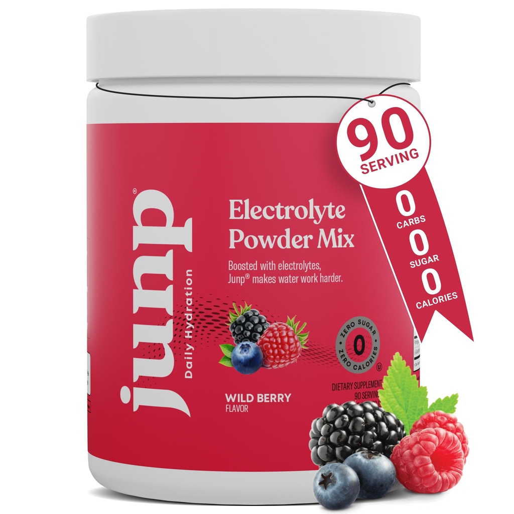 JUNP Elektrolyte Pulver Kein Zucker No Carbs, Wild Berry Fruit Flavor Keto Elektrolyt Getränke Mix - Kalium & Salz Hydration Pulver Elektrolyte, Zero Calorie Zucker Freie Elektrolytpulver, 90 Servierungen