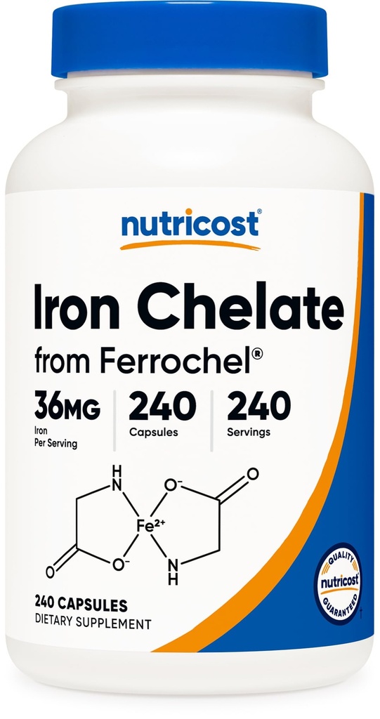 Ferro Chelato Nutricost, Come Ferrochel, 36mg, 240 capsule