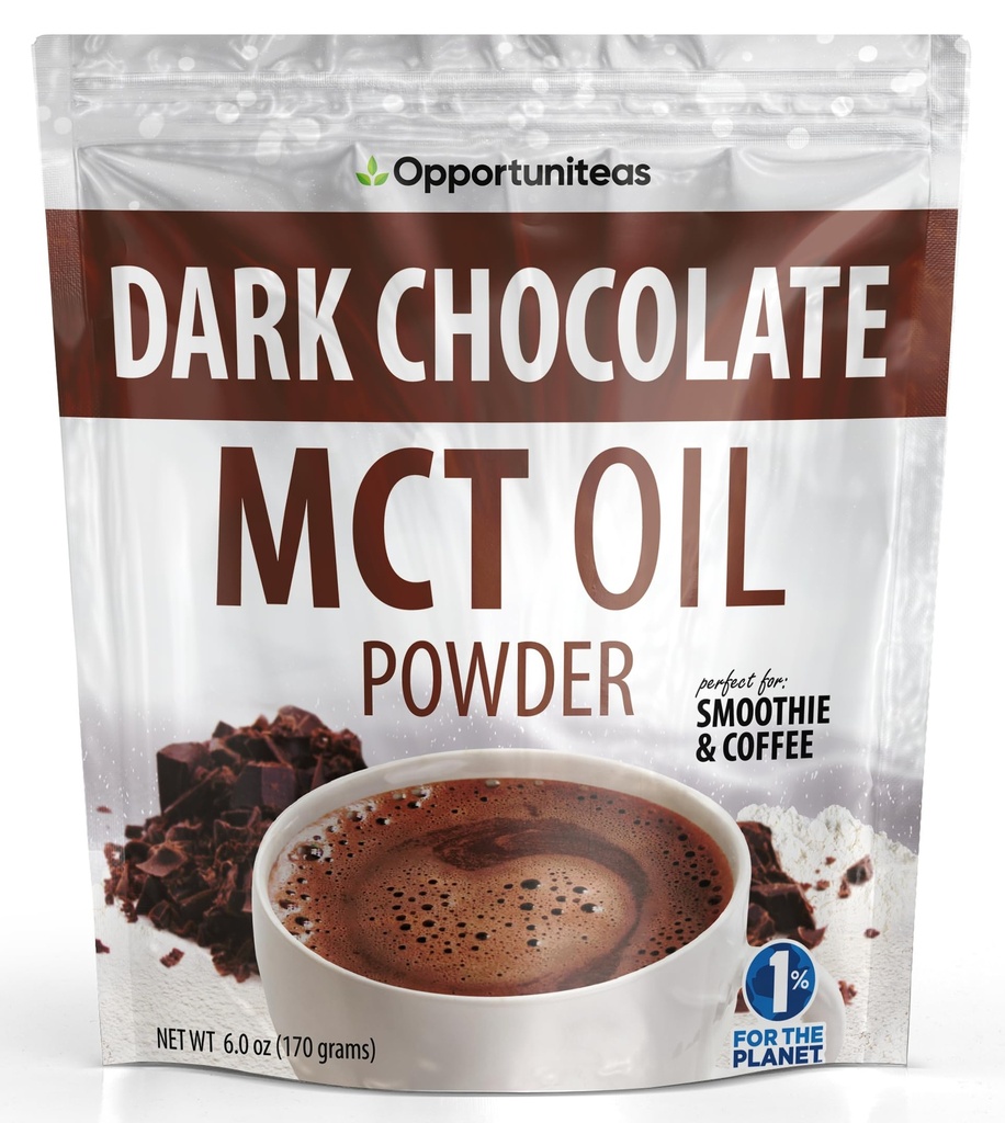Opportuniteas MCT Oil Powder, Keto Creamer für Kaffee, Getränke &amp; Feuchtigkeit, Low Carb Keto Friendly, Boost Energy&Mental Focus, Supplement für ketogene Ernährung, Gluten Free&Non-GMO, Dark Chocolate 6 oz