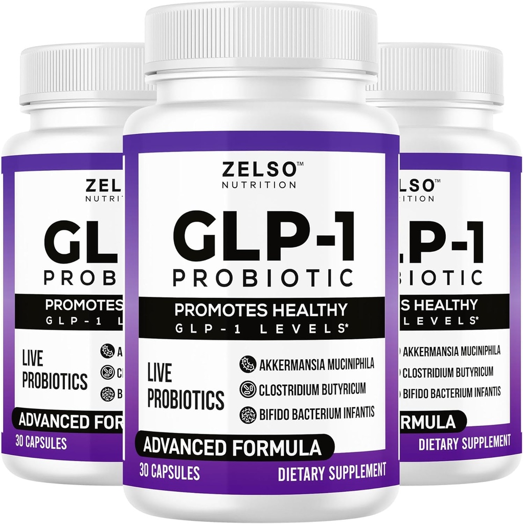 ZELSO (3 Pack) GLP-1 Probiotico con Akkermansia Muciniphila - Gut Health Support con GLP 1 Probiotici Live, 500M CFU Multi-Strain Probiotic + Prebiotico, GLP1 Naturally Plus - 90 Capsule