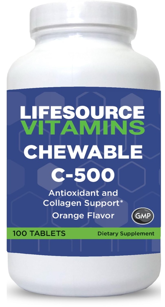 Vitamine LifeSource Vitamine C 500 mg - 100 compresse masticabili - Stupefacente aroma d'arancia - addolcito w/Stevia