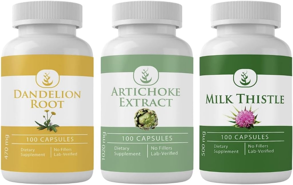 PURE ORIGINAL INGREDIENTI Estratto di carciofo, cardo del latte, & Dandelion Root Capsule Bundle (100 capsule ciascuna), Nessun Additivo o Filler, Lab verificato