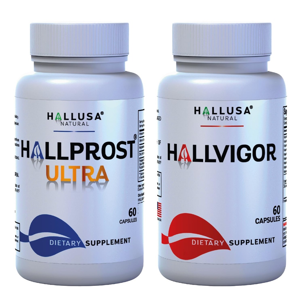 Hallusa Natural Hallprost Ultra & Hallvigor 120 Cap - Nahrungsergänzung für Herren - Pygeum, Pumpkin Seeds, Prostata Formula - Energieergänzungen