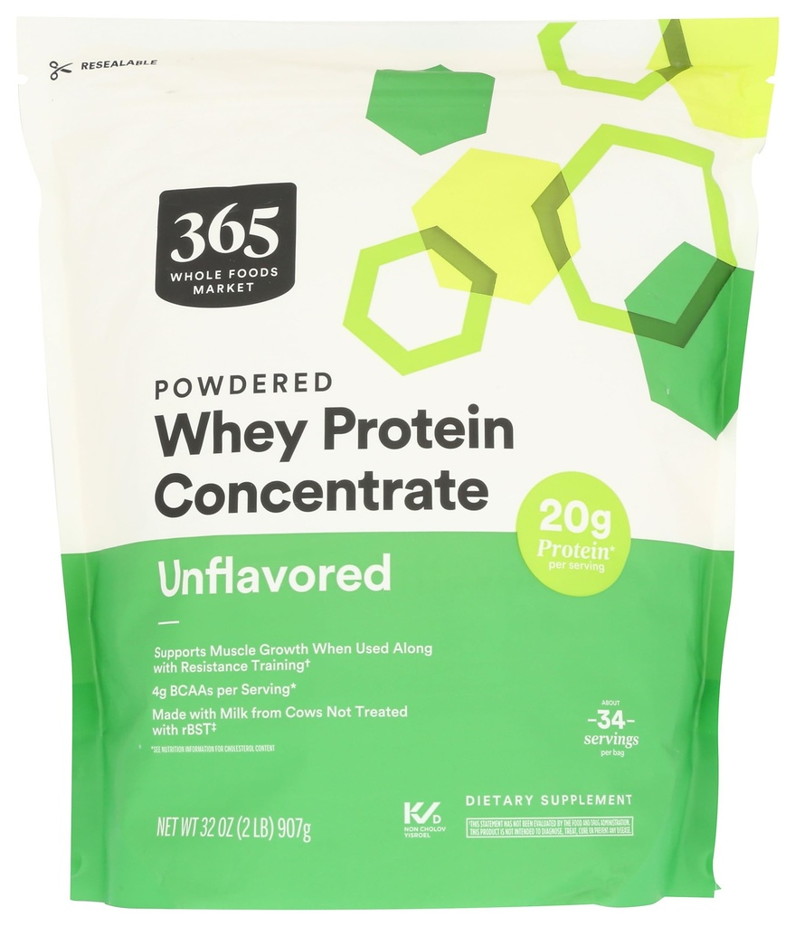 365 da Whole Foods Market, Polvere proteica concentrata di siero non aromatizzata, 32 once