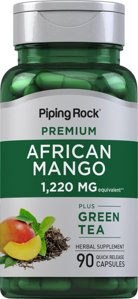 Piping Rock African Mango Seed Extract 1220 mg | 90 capsule | con tè verde | Extra Forza Supplemento | Non OGM, Gluten Free