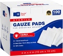100pc Grandes éponges de gauze stériles 4x4 Sterile pour les plaies en vrac - 12plis Éponges de gauze tissées 4x4 Sterile - USP IV Respirant Mesh 4x4 Sterile pour l'absorption améliorée - Premiers soins médicaux