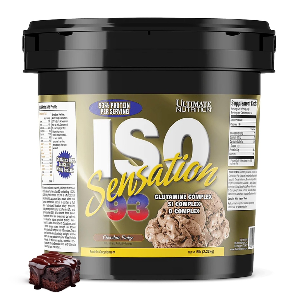 Ultimate Nutrition Iso Sensation 93 mit Glutamin, Whey Protein Isolate Powder, 30 Gramm Protein, Low Carb Protein Shakes, Keto Friendly, 5 Pounds, Chocolate Fudge Aromatisiert