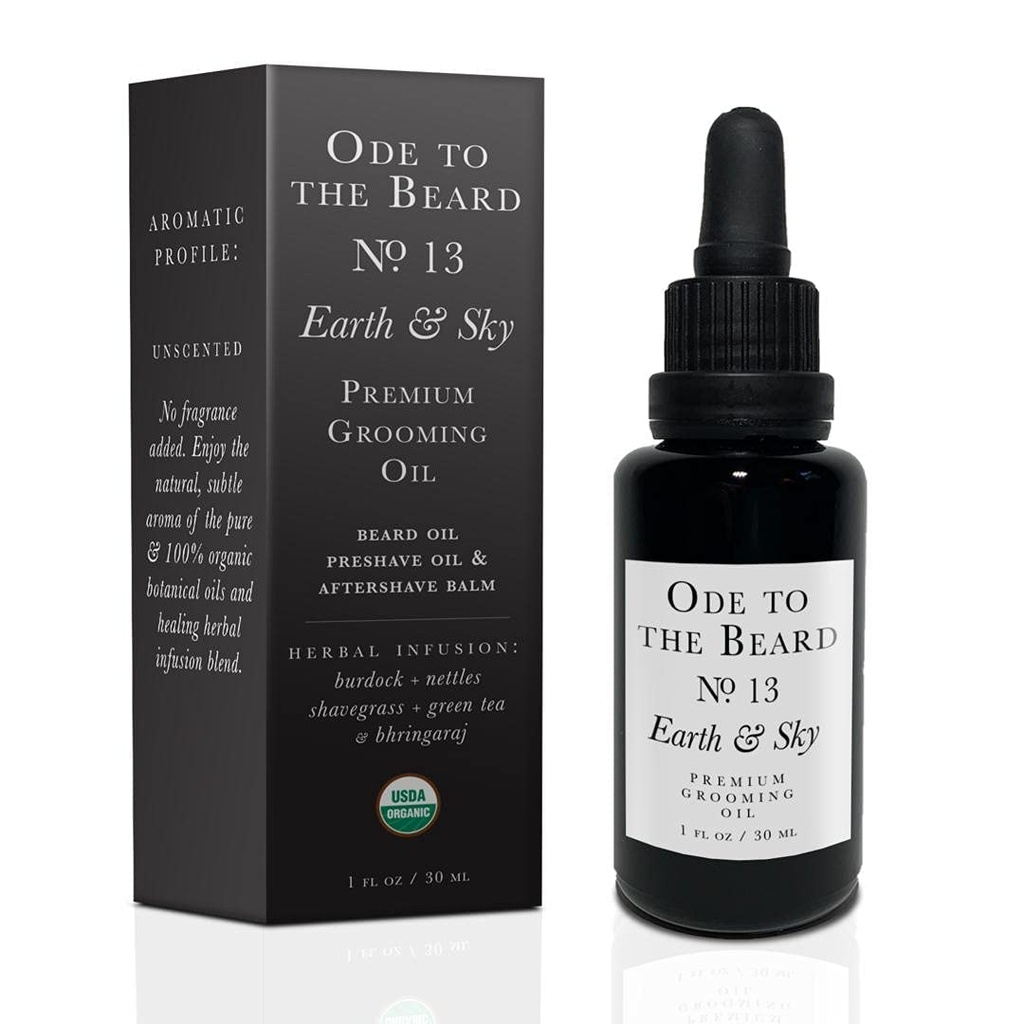 USDA Bio Bartöl für Männer, 3-in-1 Premium Grooming Öl mit Argan Öl, Jojoba Öl und mehr, Für Bart Wachstum und Bart Wash - Ode To The Beard Earth and Sky Beard Oil, 1 fl oz - Unscented