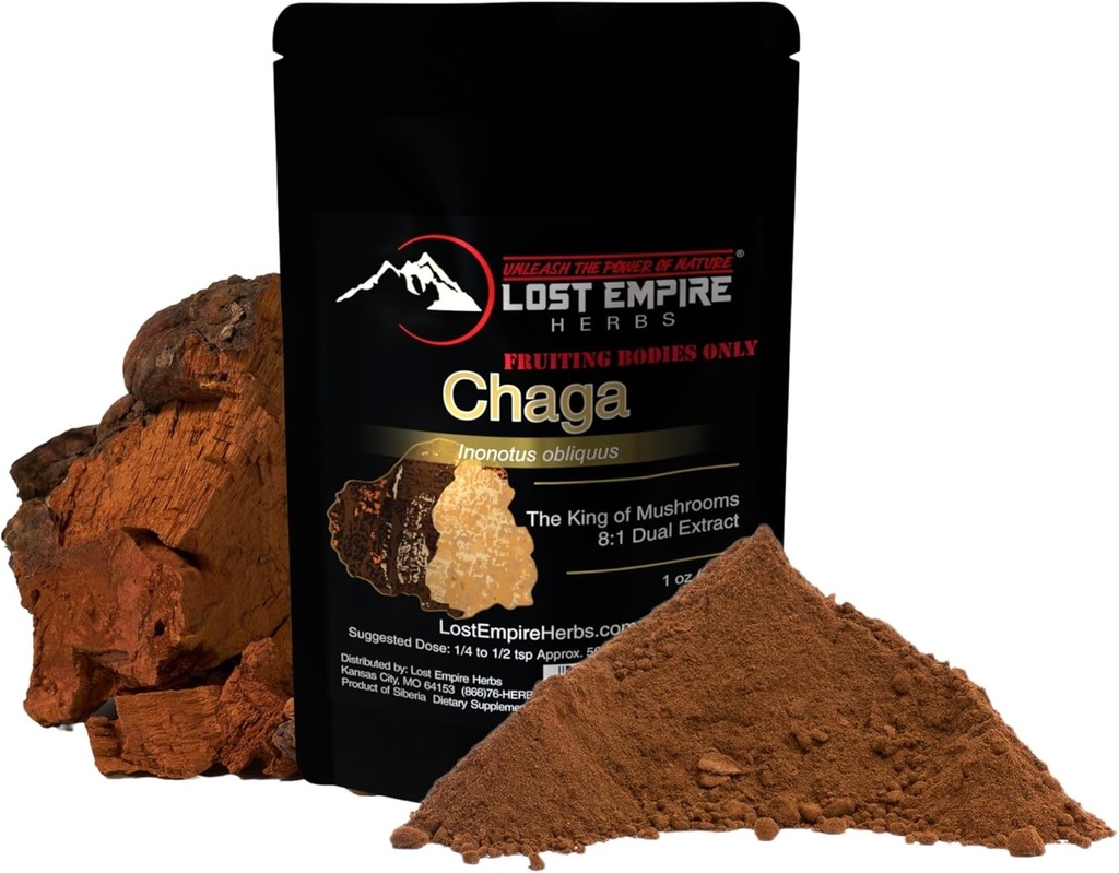 Erbe perdute Chaga (Inonotus Obliquus) Mushroom Powder | Organic 8:1 Dual Extract from Real Mushrooms Not Mycelium | for Immunity (30 Grammi)
