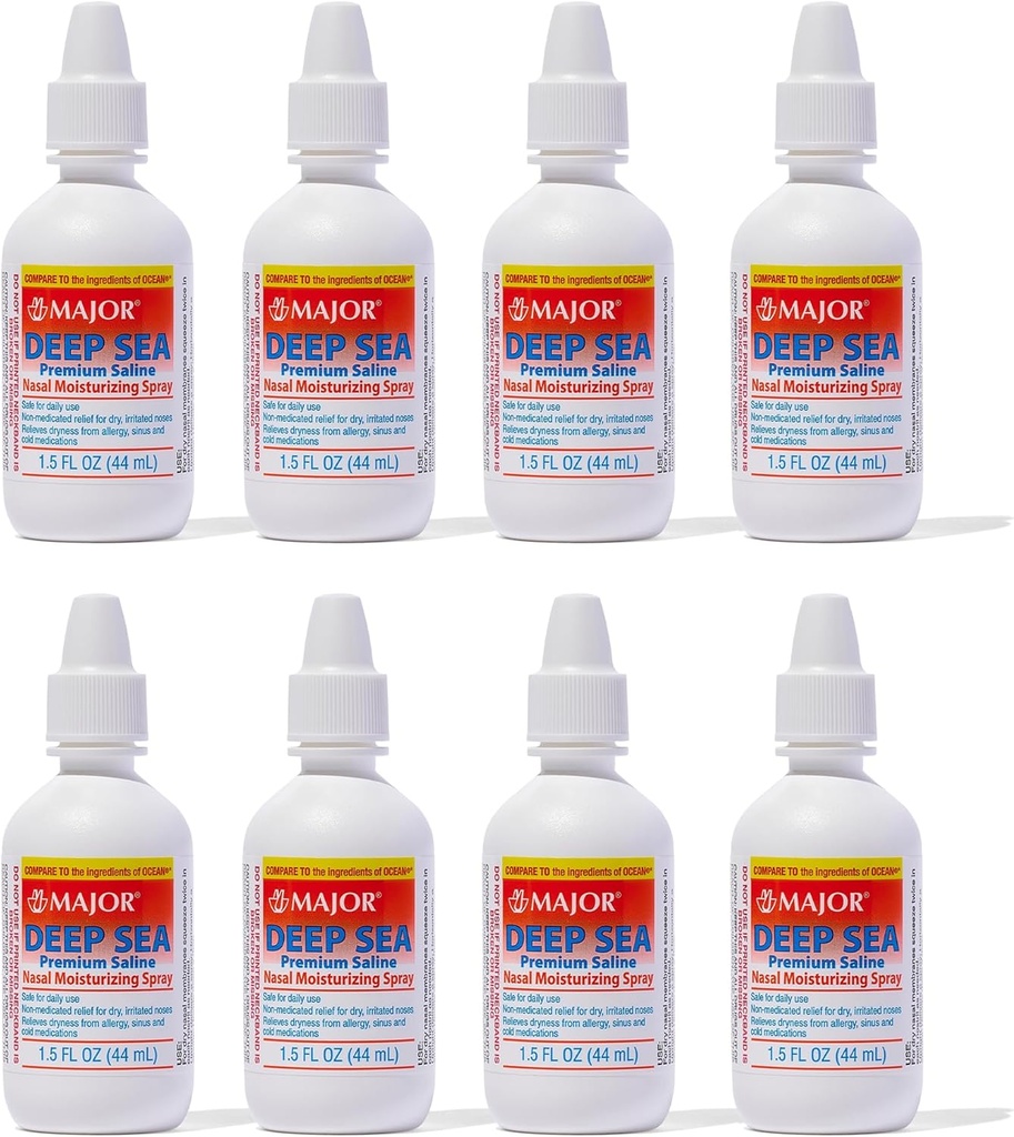 MAJOR Deep Sea Premium Saline - Vaporisateur hydratant nasal pour le soulagement de l'humidité et de l'irritation - Chlorure de sodium 0,65% - 1,5 Fl. Oz (8 Pack)