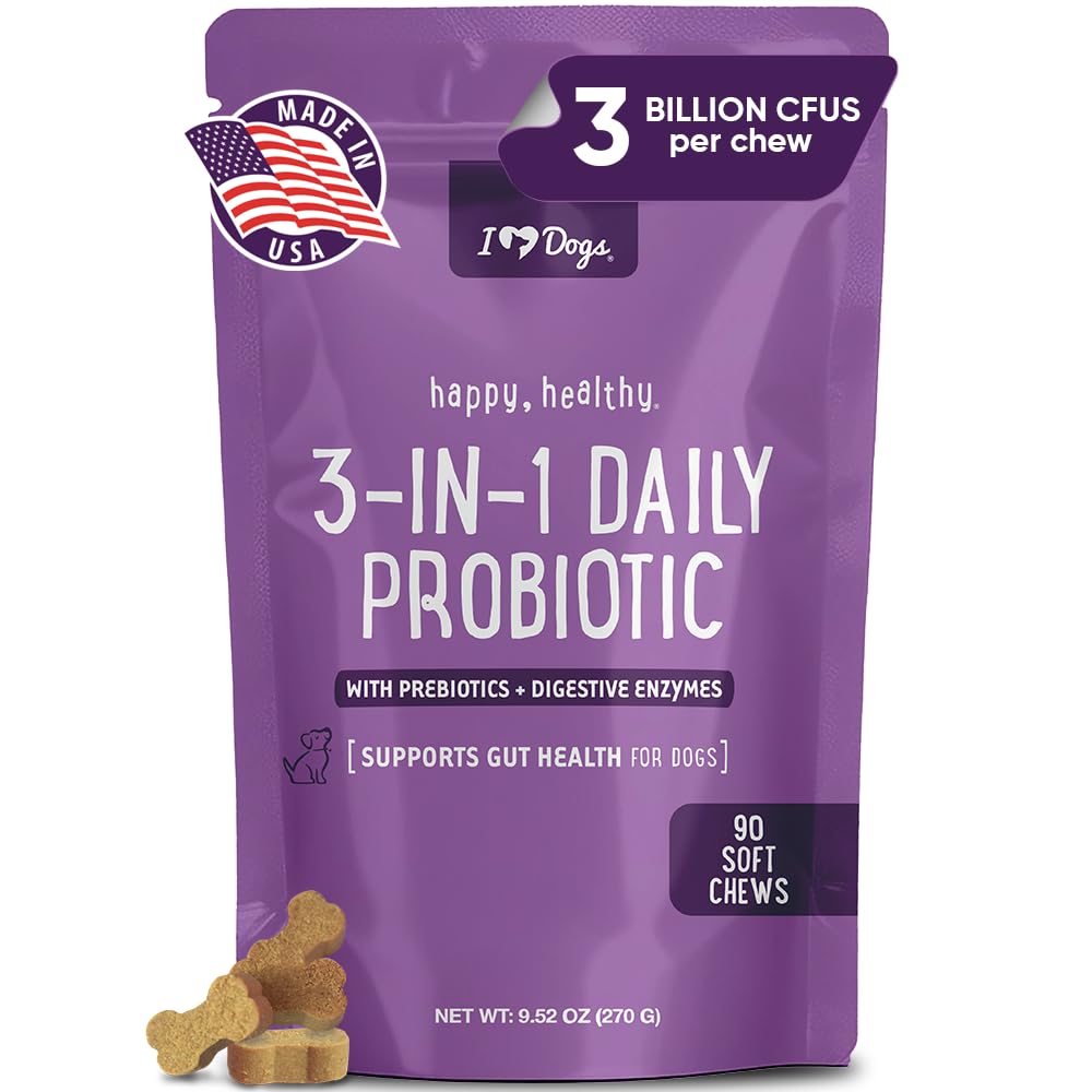 iHeartDogs 3-in-1 Probiotic für Hunde mit Kürbis für verbesserte Verdauung & Gut Gesundheit - Dog Probiotics und Verdauungsenzyme, 90 Count