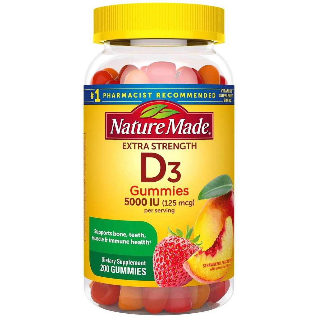 Nature faite extra-résistance vitamine D3 5000 UI (125 mcg) Gummies (200 Nombre)