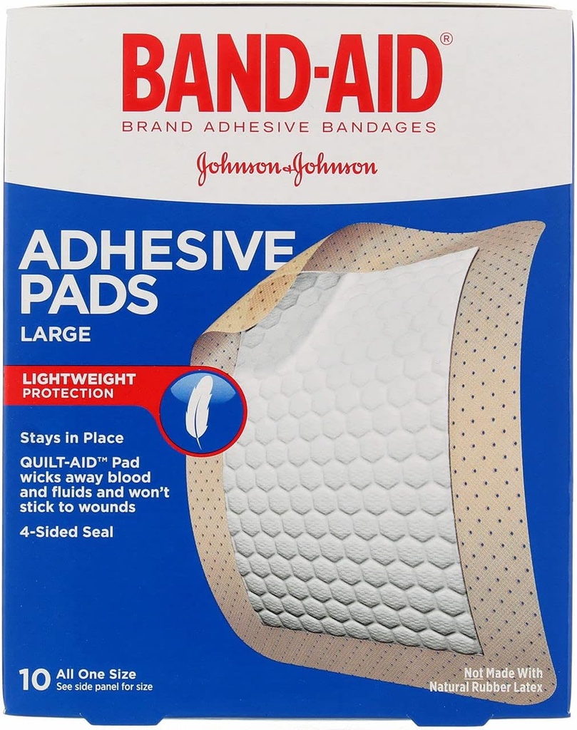 Band-Aid Marke Tru-Stay Adhesive Pads, Große sterile Bandagen für Wund Pflege und Schutz, große Größe, 10 ct (Pack von 4)