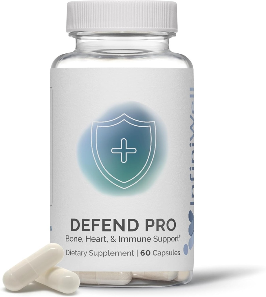 InfiniWell Difendere Pro Bone & Integratore di Supporto Immune - Vitamina A, D3 & K2 Supplemento - Biodisponibile, Nutrienti attivi - 250mcg VIT D - Aiuto Bone Forza, Salute Del Cuore e Di Più (60 capsule)