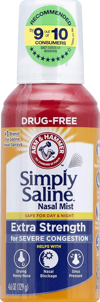 Simply Saline adulte Nasal Mist, Allergie & Sinus Relief, Extra Force, 4.6 Fl Oz, Multi Couleur