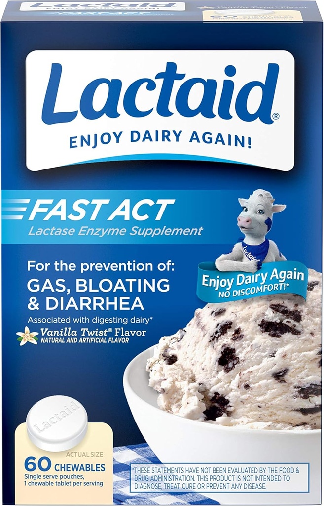 Lactaid Fast Act Lactose Intolerance Chewables mit Lactase Enzymes, Vanilla, 60 Count