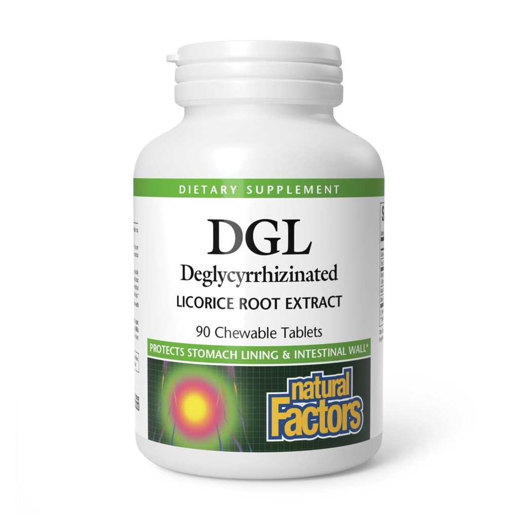 Facteurs naturels DGL Chewable - Supplément de soutien digestif avec extrait de racine de réglisse - Comprimés à mâcher soutenir le doublage et la santé de l'estomac - Non-OGM et sans gluten - 90 comprimés à mâcher (90 portions)