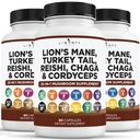 Lions Mane Mushroom Supplément avec la dinde Tail Reishi Cordyceps Chaga avec la racine Marshmallow - 3-Pack