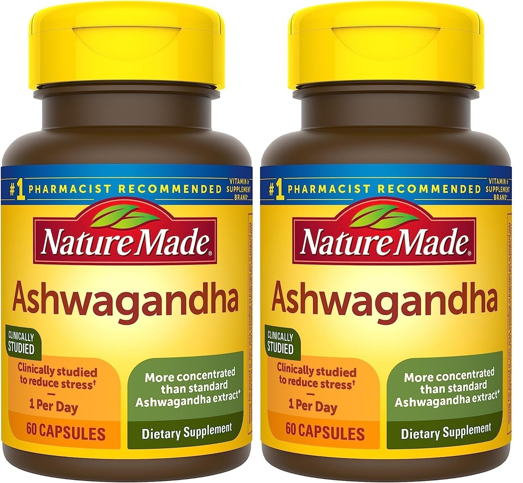 Natura fatta Ashwagandha capsule 125mg per supporto di stress, 60 capsule, 60 giorni di alimentazione (pacchetto di 2)