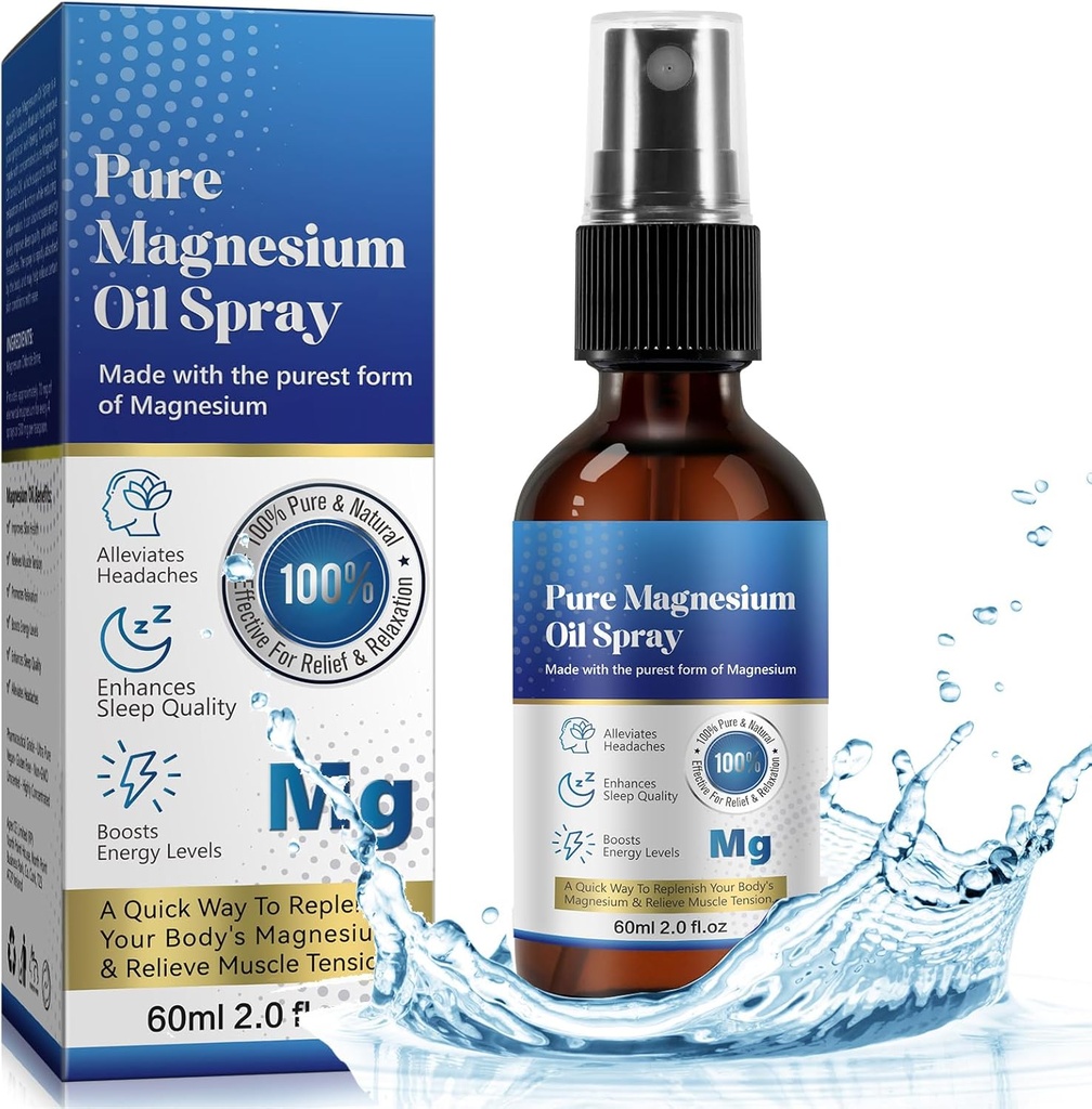 Huile de magnésium 60ML, pulvérisateur d'huile de magnésium pur pour pieds, corps 2.02 Fl.Oz