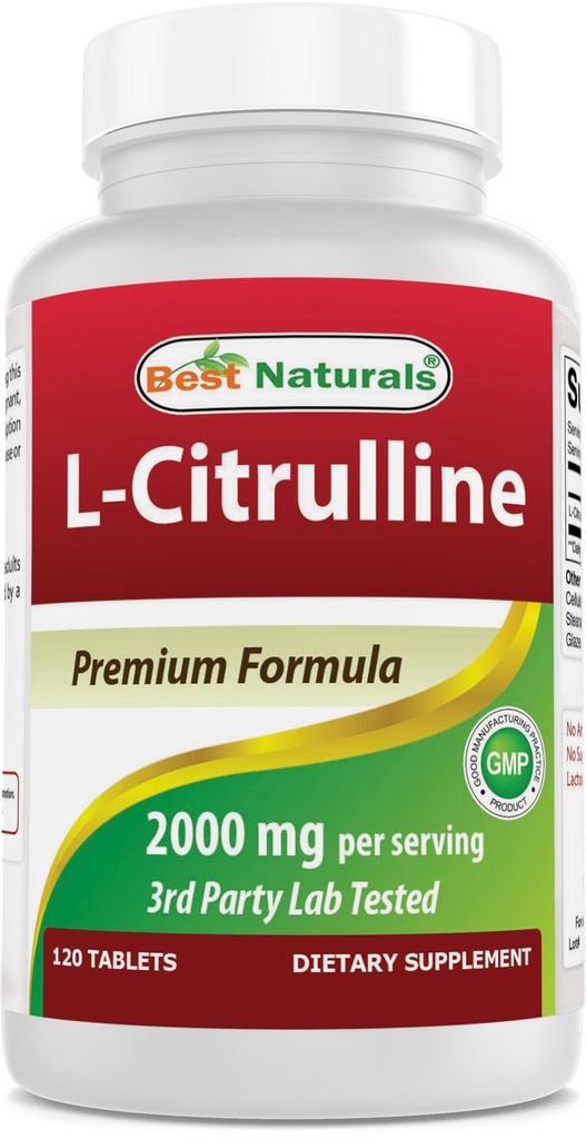Meilleurs naturels L-Citrulline 2000mg/Serveur - Non-OGM - Sans gluten - 120 comprimés (120 Nombre (paquet de 1))
